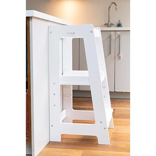 Toddler Tower | Montessori Inspired | Toddler Kitchen Stool Helper | Kids Kitchen Step Stool | Toddler Standing Tower | Adjustable for 18 Month - 5 Years | with Safety Rail and Safety Feet (White)