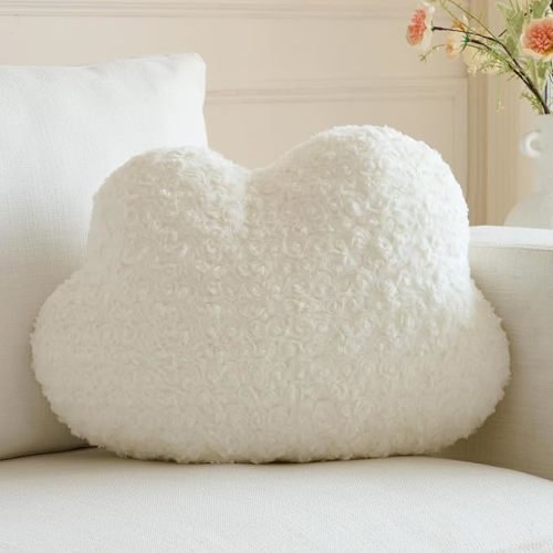 Cloud Pillow, Decorative Cloud Pillows for Couch Bed, Cozy Cloud Shaped Throw Pillow, Home Decor Throw Pillow for Bedroom Living Room (White, 19.6 X 15.7 Inches)