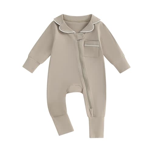 Aiwpstoin Newborn Baby Clothes Boy Girl Zipper Jumpsuit Infant Long Sleeve Romper Outfit