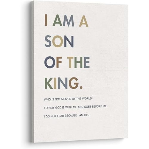 XWELLDAN Christian Religious Bible Verse I am a Son of the King Boy Nursery Wall Art Canvas Prints,Inspirational Quote Scripture Wall Art Decor for Boys Room Bedroom Nursery, 11 x 14 Inch, Framed