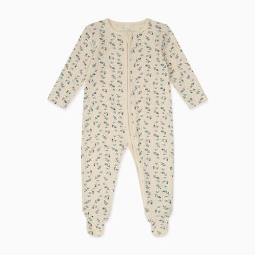 Floral Ribbed Clever Zip Baby Pajamas Cream Floral / Newborn
