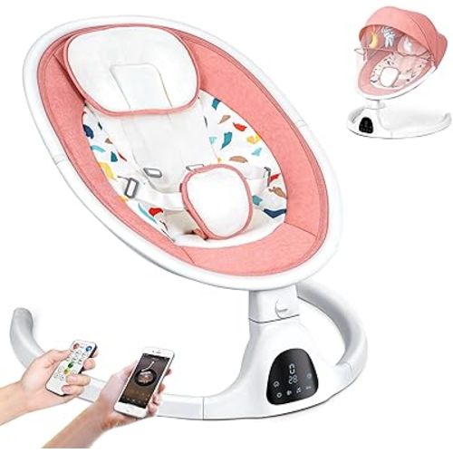 Portable Baby Swing for Infants to Toddlers - Electric Baby Swing with Remote Control, 5-Speed Adjustment, 5-Point Harness, and Built-in Music