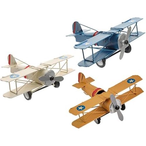 Garneck Retro Airplane Toy - 3pcs Mini Airplane Model Ornament Painted Crafts Iron Desktop Aircraft