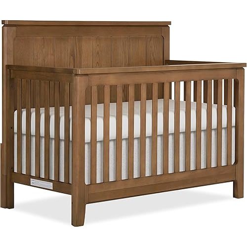 évolur Oakley 5-in-1 Convertible Full-Size Baby Crib in Hickory, GreenGuard Gold & JPMA, 3 Mattress Heights, Converts to Toddler, Day & Full-Size Bed, 3 Mattress Heights Safe Stylish Nursery