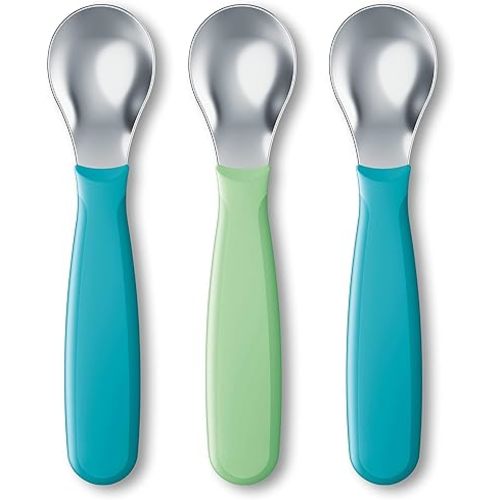 NUK Kiddy Cutlery Spoons, Durable Stainless Steel, BPA and Latex-Free, 18+ Months, Pack of 3