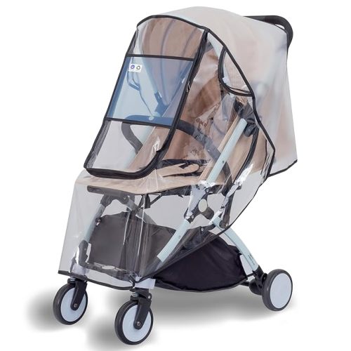 Bemece Stroller Rain Cover, Universal Stroller Accessory, Baby Travel Weather Shield, Windproof and Waterproof, Protect from Dust and Snow - White-L