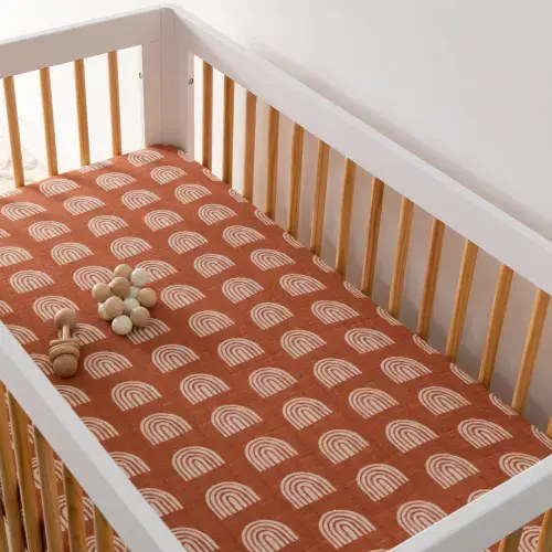 Terracotta Rainbow - Babyletto Crib Sheet in GOTS Certified Organic Muslin Cotton