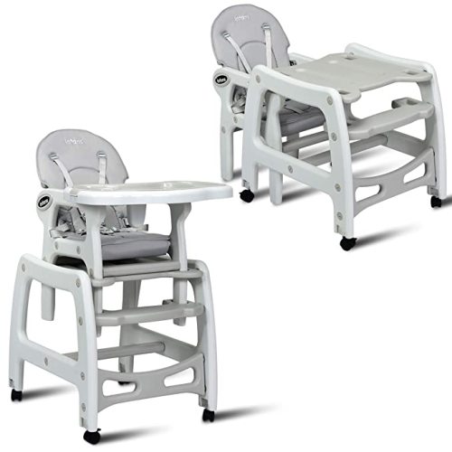 INFANS 3 in 1 Baby High Chair, Convertible Toddler Table Chair Set, Rocking Chair, Multi-Function Seat with Lockable Universal Wheels, Adjustable Seat Back, Removable Trays (Grey)