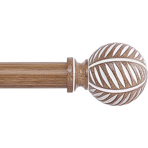 Wood Curtain Rods 48 to 84 Inch,1 Inch Boho Adjustable Curtain Rod,Imitation Wood Grain Leaf Decorative Window Curtain Rods,Farmhouse Rustic Heavy Duty Curtain Rods,Brown Drapery Rods 36-88"