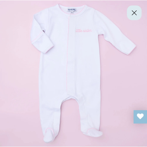 Magnolia Baby Girl Little Sister Embroidered Footie