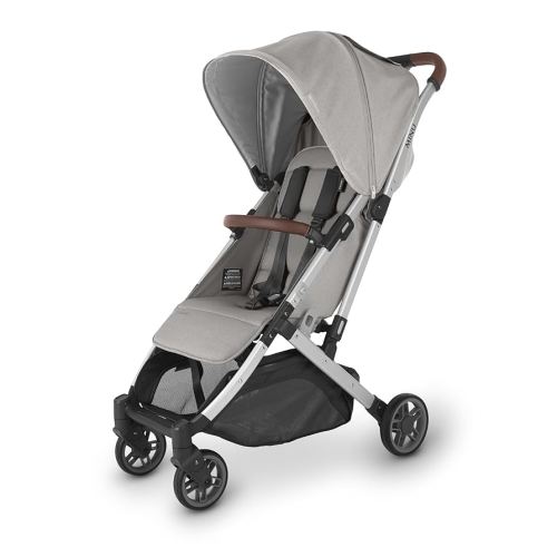 UPPAbaby Minu V2 Travel Stroller/Lightweight, Portable Design/One-Hand Fold/Shoulder Strap and Leather Bumper Bar Included/Stella (Grey Mélange/Silver Frame/Chestnut Leather)