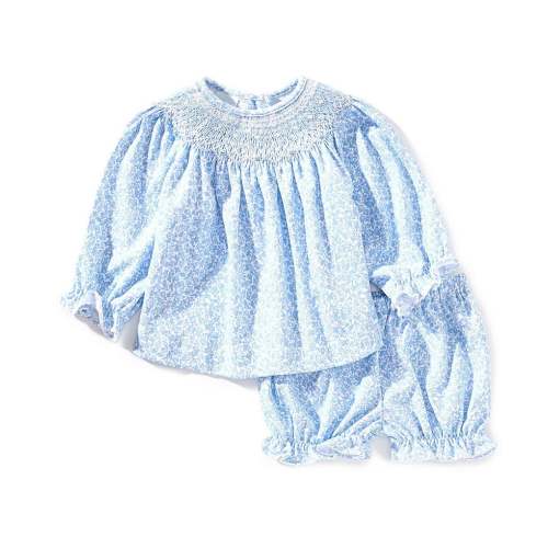Edgehill Collection Baby Girls Hand Smocked Floral Poma Cotton Bloomer Set
