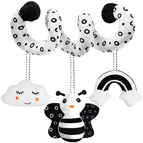 GKDOMS Baby Spiral Hanging Stroller and Car Seat Toys Black and White High Contrast Sensory Toy Newborn Plush Activity Toys Party Favors Quality Gifts for Baby Shower-BEE