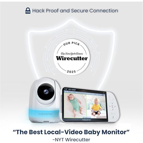 Babysense 5.5” 1080p Full HD Split Screen Baby Monitor, Video Baby Monitor with Camera and Audio, PTZ Camera, RGB Night Light, 1000ft Range, Two-Way Audio, 4X Zoom, 5000mAh Battery