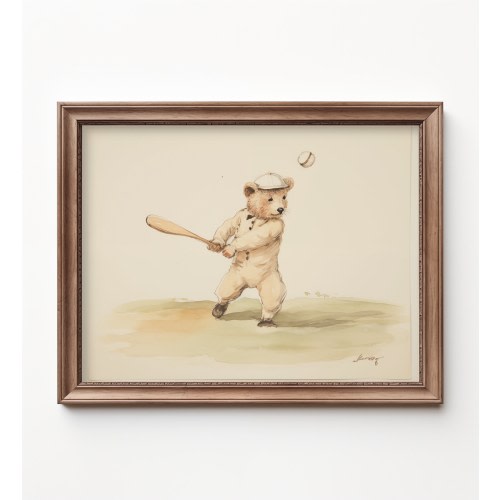 Bear Playing Baseball Nursery Decor, Baseball Nursery Art, Bear Nursery Art Painting, Kids Room Baseball Decor by Bespoke Littles