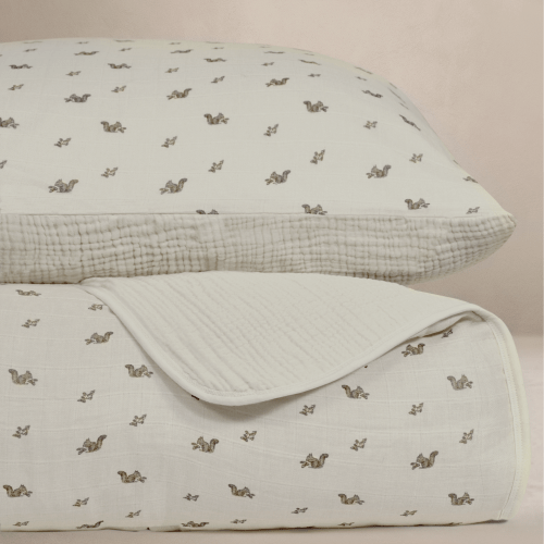 'Squirrel' - Premium Muslin Crib Quilt & Sham