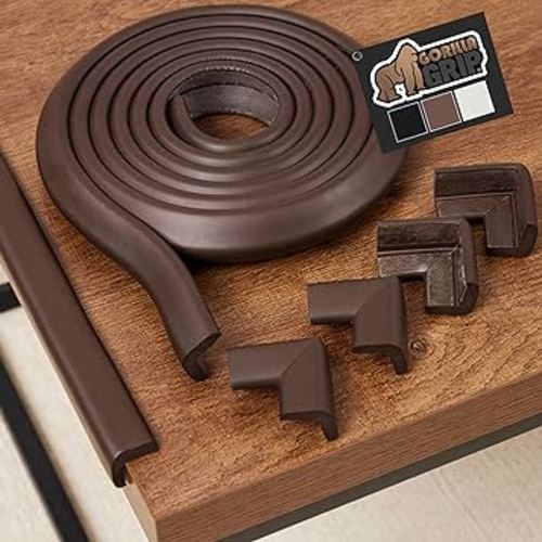 Gorilla Grip Baby Proof Corner Edge Protector and Furniture Safety Guards, Cut to Any Size, 18FT Soft Foam Table Bumpers, Easy Install and Removal on Wood Metal Glass, Child Proofing Essentials, Brown