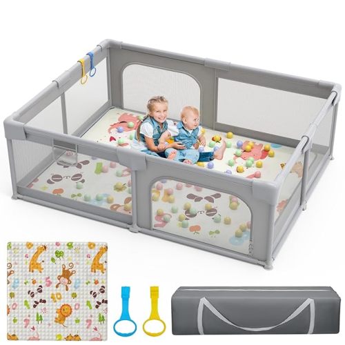 Baby Playpen with Mat Playpen for Babies and Toddlers 71×59 Inch Large Play Yard Side Gate Baby Fence Ball Pits Toddler Indoor Outdoor Infants Activity Center with Anti-Slip Base