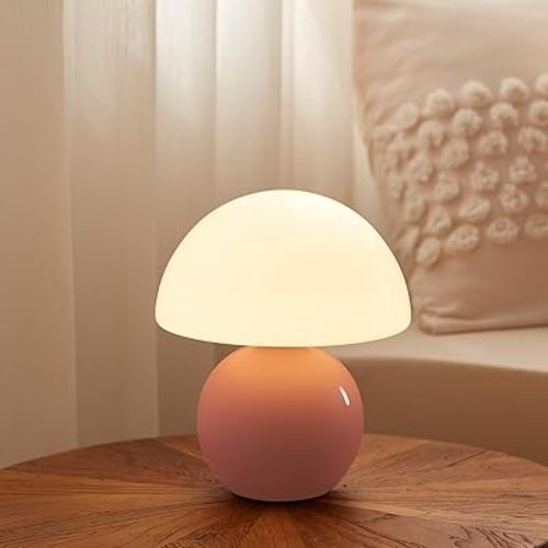 Mushroom Lamp Table Desk Bedside Lamp, Mushroom Decor Nightstand Small Table Lamps for Bedroom Night Stands,Cute Mini Modern Mid Century Lamps Dimmable,Unique Aesthetic Home Decor(Pink)
