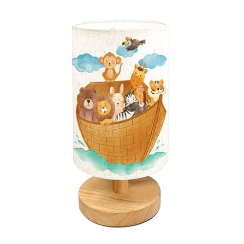 ORENGALLA Table Lamp for Bedroom Noah s ark Animals Flood Realistic Watercolor Paint Paper Textured Beside Lamp Home Decor Night Light for Bedroom Office Dorm Kids Living Room Decor