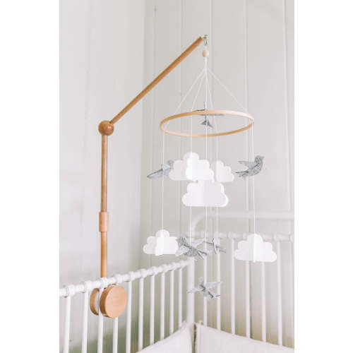 Grey Birds in the Clouds, Baby Crib Mobile