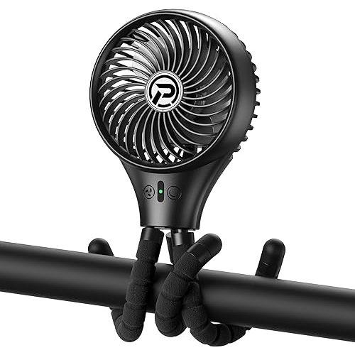 Auto Oscillating Stroller Fan, Battery Operated Fan, Portable Fan with Flexible Tripod, Ultra Quiet USB Desk Fan for Stroller/Car Seat/Treadmill/Camping/Hurricane/Outage, Black