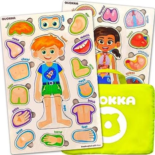 Wooden Puzzles for Kids Ages 4-8 – Montessori Toddler Puzzles Ages 3-5 by QUOKKA – Preschool Game Learning Human Body Parts Anatomy Skeleton – Educational Toys for Boy & Girl