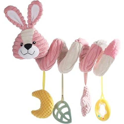 Apricot Lamb Baby Spiral Car Seat & Stroller Activity Toy, Features Plush Bunny Rabbit Character Hanging Rattles Toys, Gentle Rattle Sound & Soft Teether, 8-26 Inches