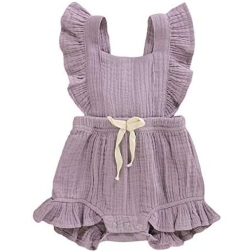 YOUNGER TREE Toddler Baby Girl Ruffled Sleeveless Romper Casual Summer Jumpsuit Cotton Linen Clothes