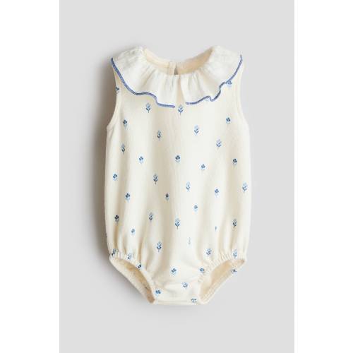 COTTON ROMPER SUIT WITH MUSLIN COLLAR
