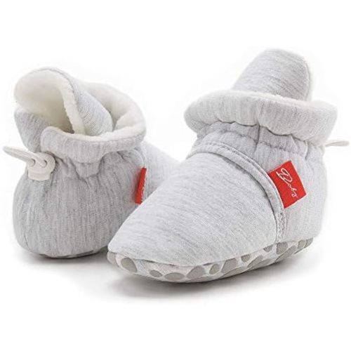 Babelvit Newborn Baby Boy Girl Soft Fleece Booties Stay On Infant Slippers Socks Shoe Non Skid Gripper Toddler First Walkers Winter Ankle Crib Shoes