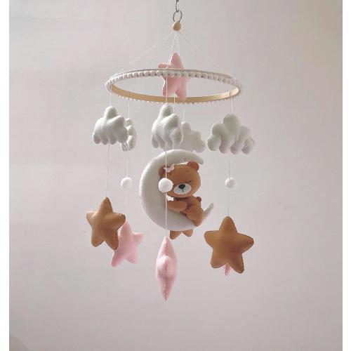 Bear Baby Mobile, Crib Mobile, Bear on the moon nursery mobile, Baby Shower Gift, Animal Cot Mobile, Brown Teddy Bear Nursery