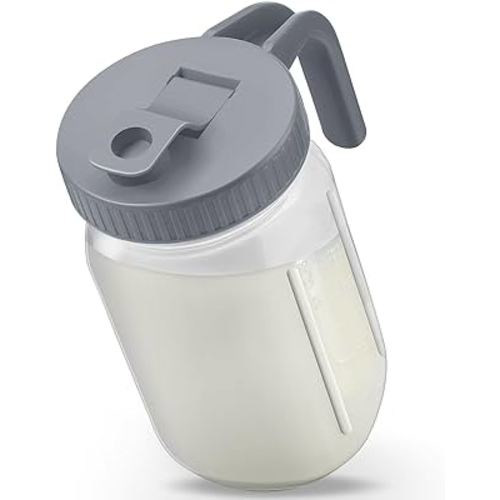 Baderke Breast Milk Pitcher for Fridge, Wide Mouth, 1 Quart (32 oz) Mason Jar with Lid, Heavy Duty Leak Proof Breastmilk Storage Container, Leak Proof, Sturdy Breast Milk Mixer Pitcher (Gray)