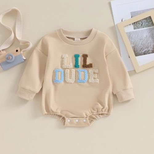 VISGOGO Newborn Infant Baby Boy Girls Oversized Romper Little Dude Sweater Onesie Coming Home Outfit Neutral Clothes