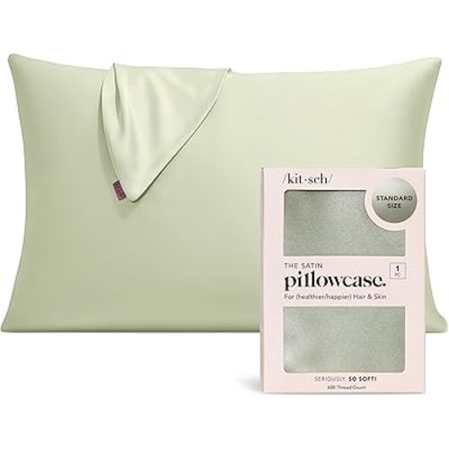 Kitsch Satin Pillowcase with Zipper for Hair & Skin - Softer Than Silk Pillow Cases, Smooth Cooling Satin Pillow Case, Wrinkle-Free, Machine Washable - Pillow Cases Standard Size (19x26) - Sage