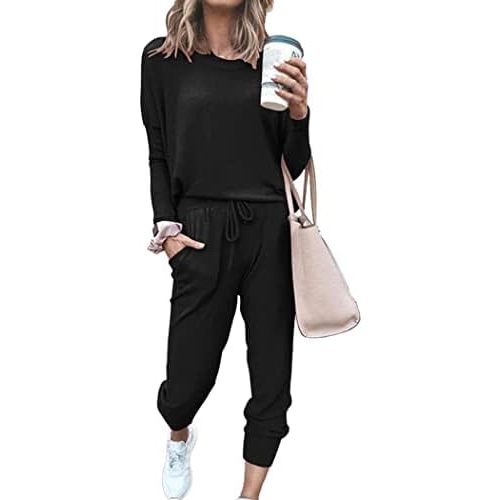 PRETTYGARDEN Women's Spring Fall 2 Piece Lounge Outfit Long Sleeve Crewneck Pullover Tops High Waisted Pants Set Tracksuit