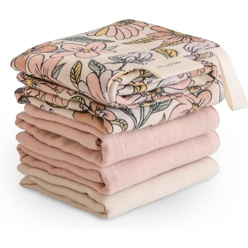 mushie Muslin Organic Cotton Washcloths 5-Pack (Retro Flowers Combo) | Soft Wipes for Baby Cleanups and Bathing