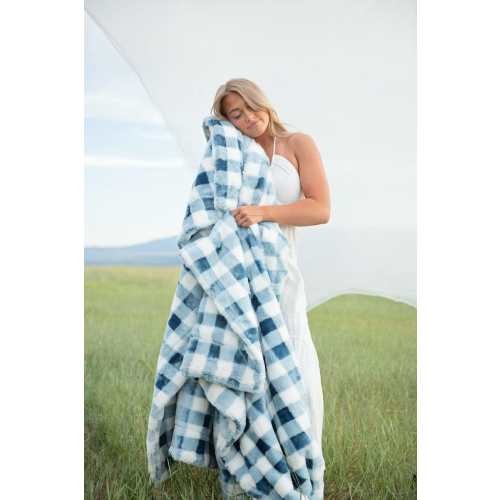 Gingham Check Denim Plush Blanket