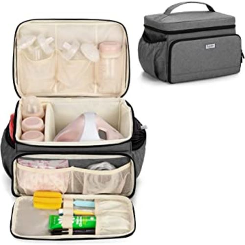 Luxja Breast Pump Bag Compatible with Spectra S1 and S2, Pumping Bag for Breast Pump and Extra Parts (Suitable for Home or Travel Use), Gray (Patent Pending)