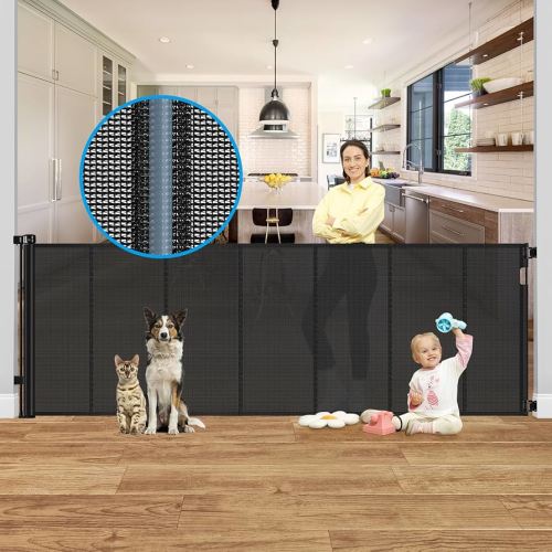 Reinforced 42" Extra Tall X 159" Extra Wide Retractable Pet Gate for Dogs Stop Babies and Pets from Drilling Through Outdoor Retractable Baby Gates Extra Tall Retractable Dog Gate Extra Wide Baby Gate