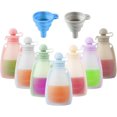 PandaEar Reusable Silicone Baby Food Pouches, 7 Pack Squeeze Pouches for Toddler Kids, BPA-Free Silicone Refillable Baby Food Storage, 5.5 oz /150 ml