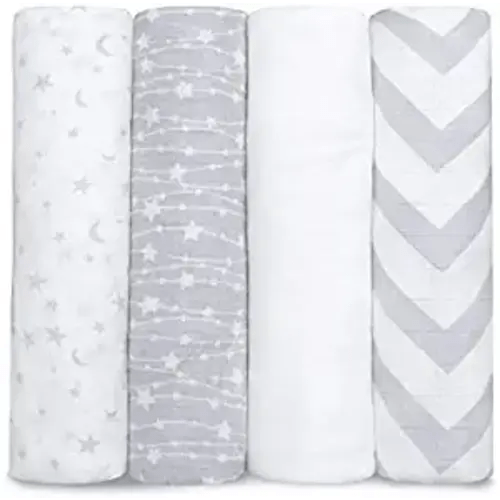 Muslin Swaddle Blankets Neutral Receiving Blanket Swaddling, Wrap for Boys and Girls, Baby Essentials, Registry & Gift by Comfy Cubs (Grey)