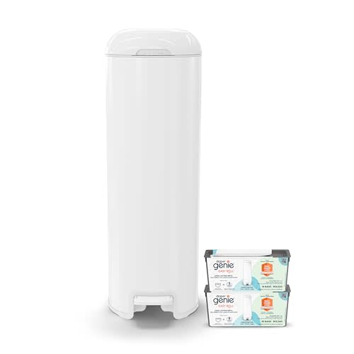 Platinum Diaper Pail Lily White, Made of Durable Stainless Steel, Convenient Easy to Use Hands-Free Operation, Odor-Locking Pail, Includes 2 Easy Roll Refill with 18 and 30 Durable Bags