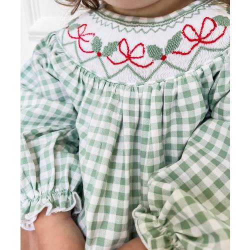 Blakely Red Bow Christmas Smocked Bubble