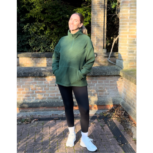 Cosy Quarter Zip Oversized Breastfeeding Fleece with Pocket- Forest Green