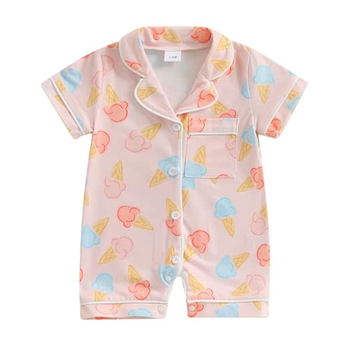 Newborn Summer Pajamas Baby Boy Girl Button Down Romper Cute Infant Sleepwear One-Piece Pjs