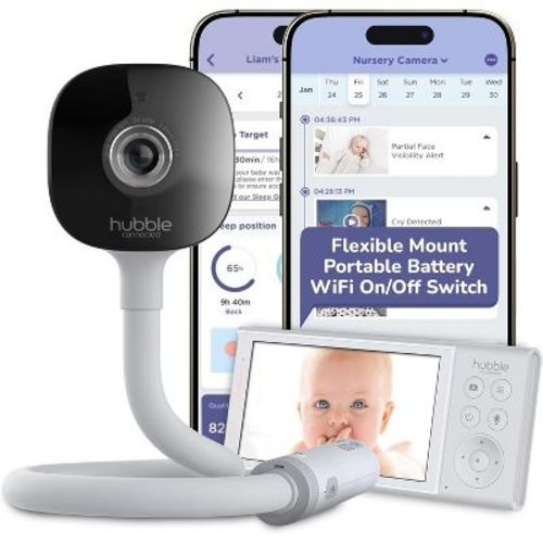 HUBBLE CONNECTED GoBaby AI Portable Pro Portable Baby Monitor & Parent Unit, Covered Face & Rollover Alert, True Cry Detection, Sleep Trainer & More