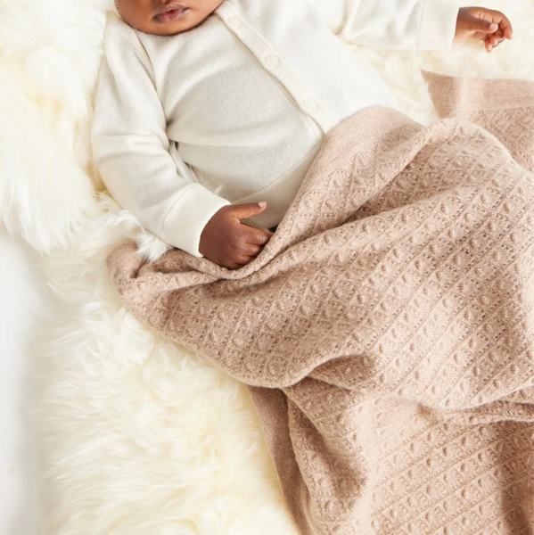 Washable Cashmere Pointelle Baby Blanket in Oatmeal
