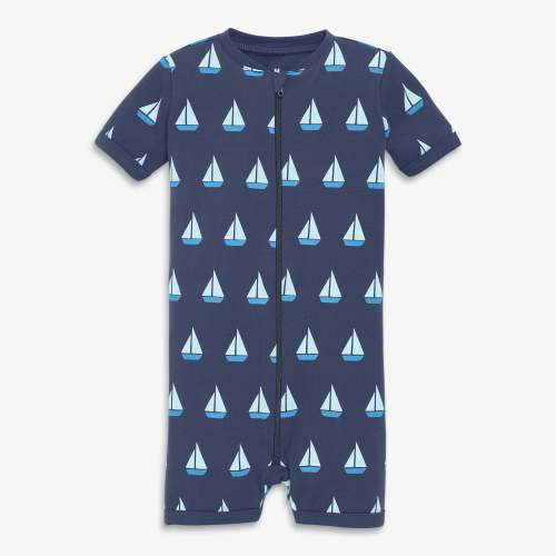 Baby organic zip shortie in set sail - Sunwashed navy / sailboats / 6-9