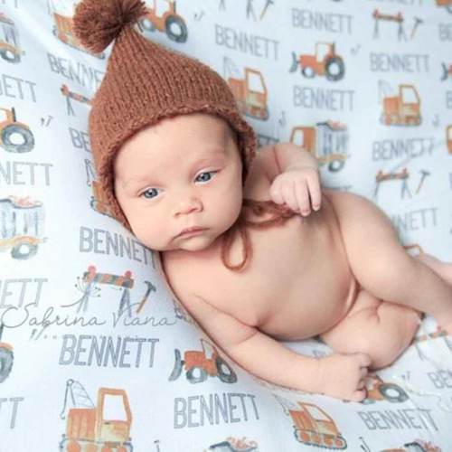 Little Digger Personalized Baby Name Swaddle